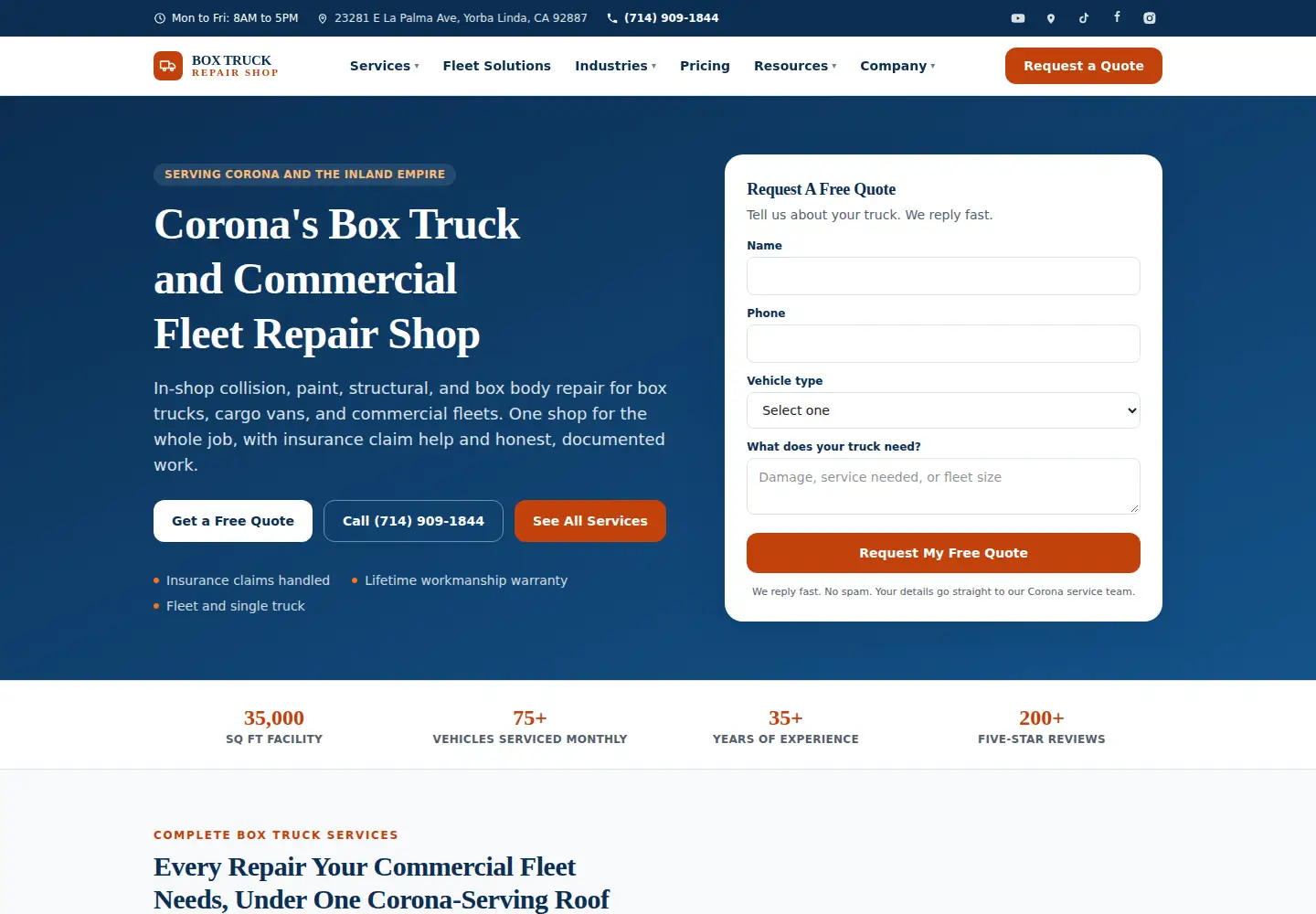 Screenshot of boxtruckrepairshop.com