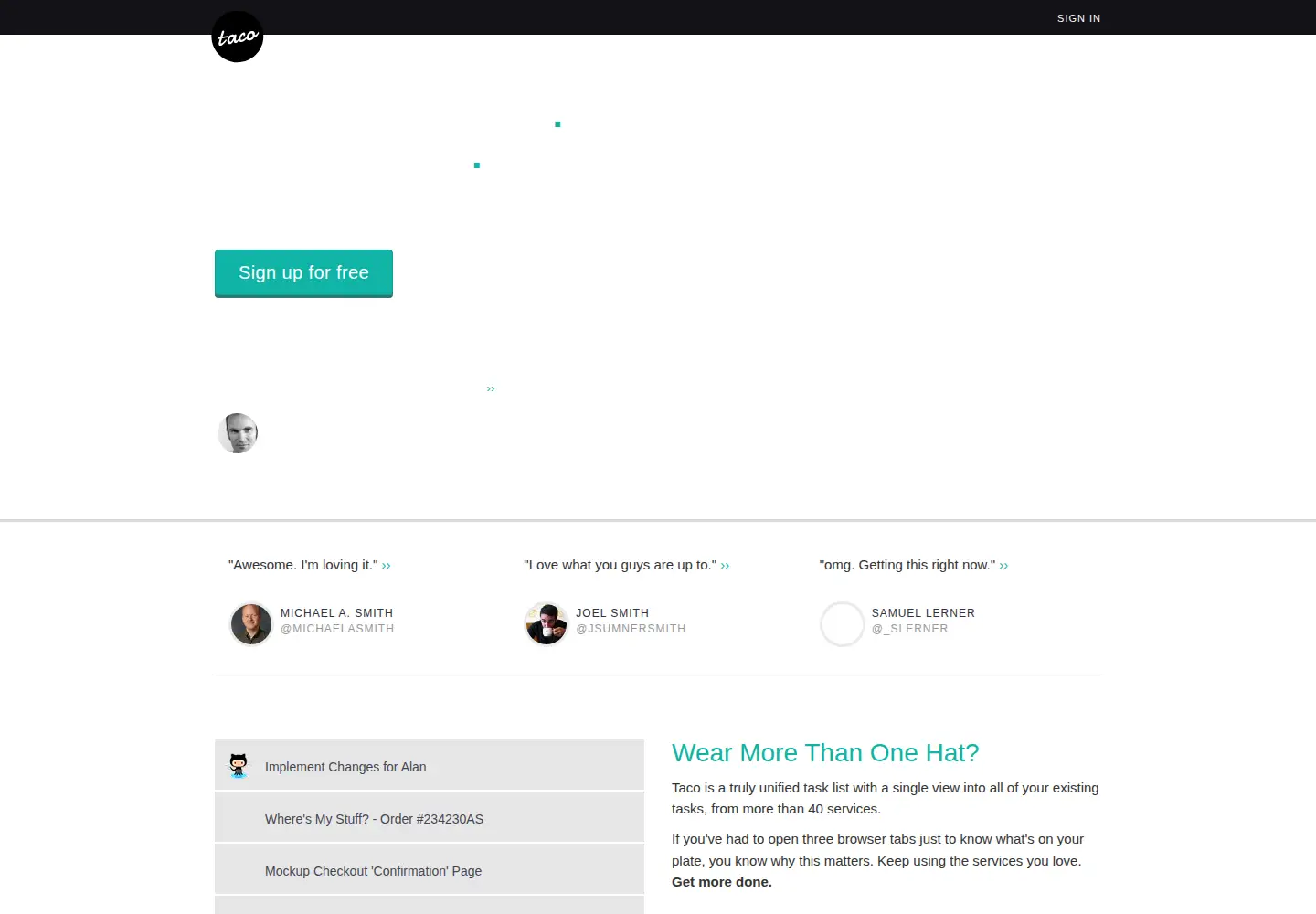 Captured homepage of tacoapp.com in the current scan