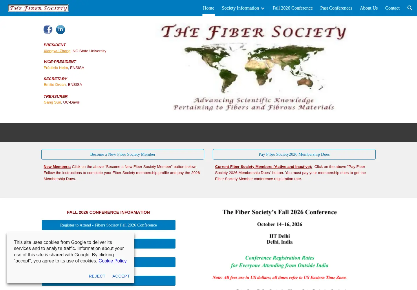 Captured homepage of thefibersociety.org in the current scan