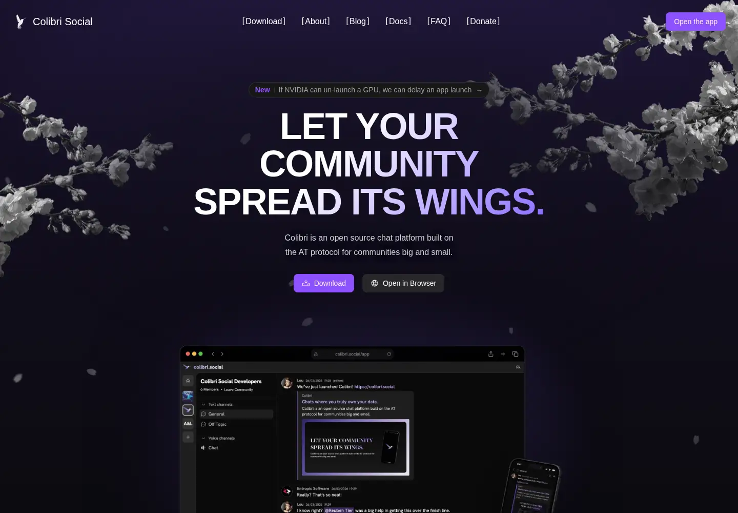 Captured homepage of colibri.social in the current scan