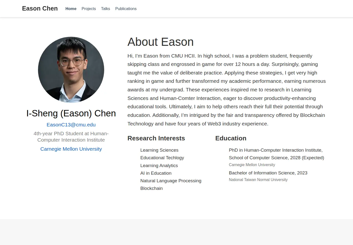 Captured homepage of eason.phd in the current scan