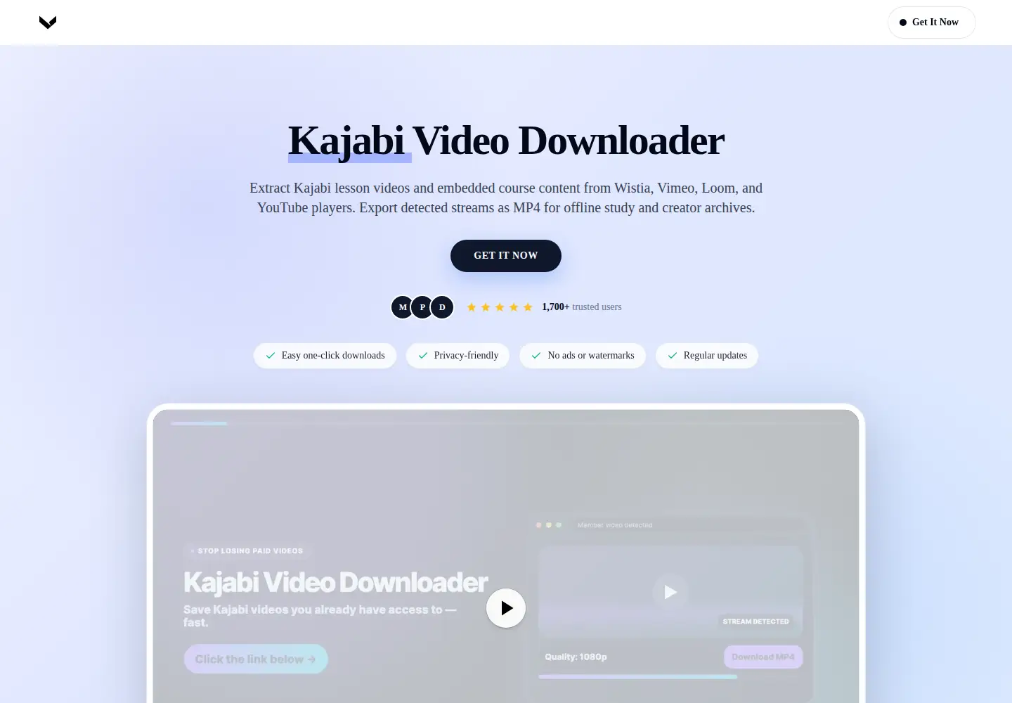 Captured homepage of kajabivideodownloader.com in the current scan