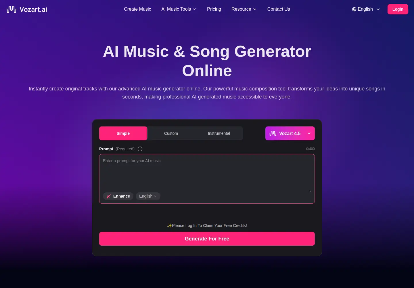 Captured homepage of vozart.ai in the current scan