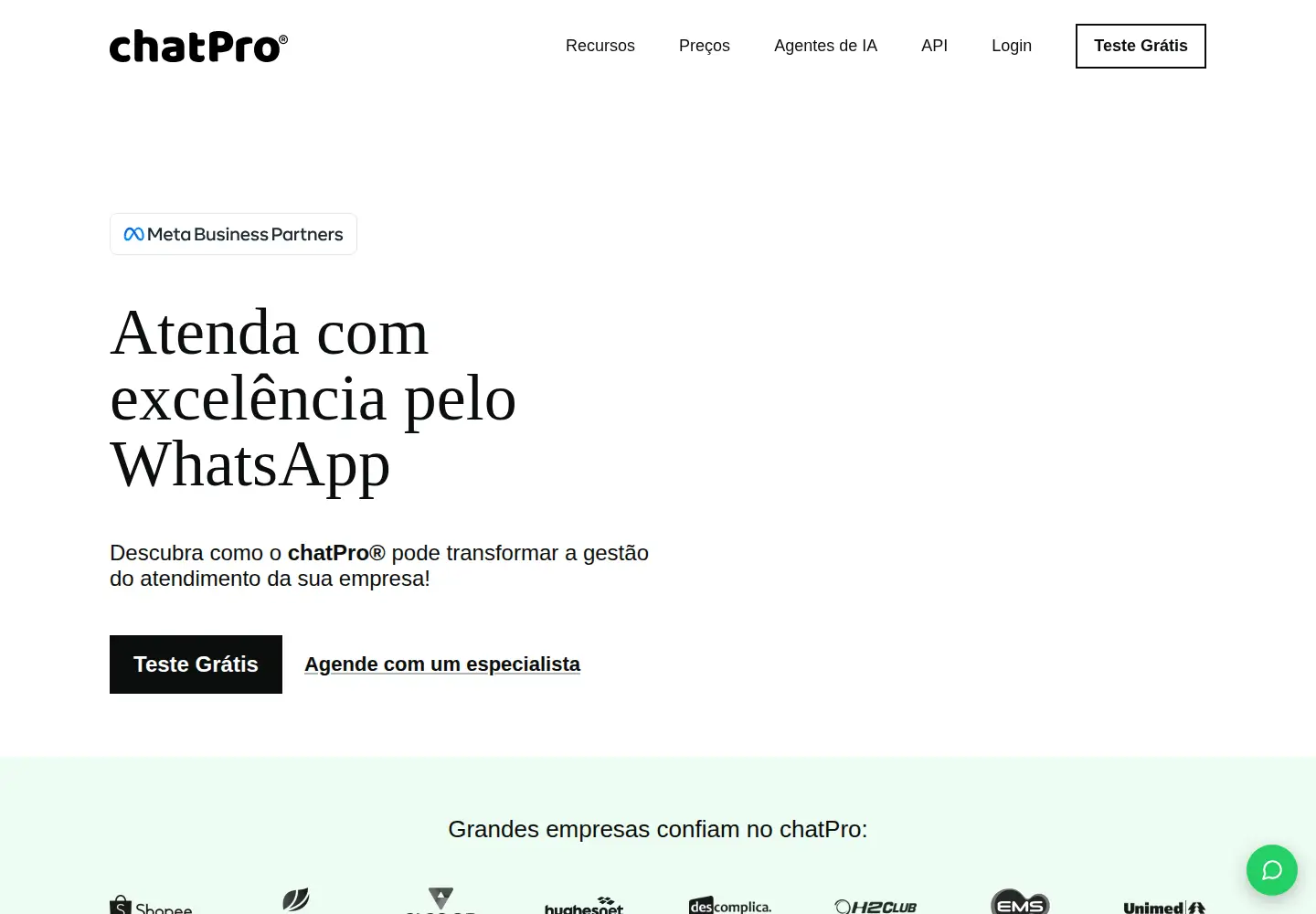 Captured homepage of chatpro.com.br in the current scan