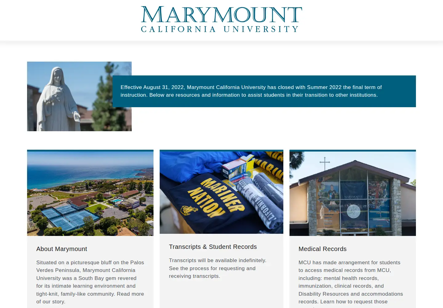 Captured homepage of marymountcalifornia.edu in the current scan