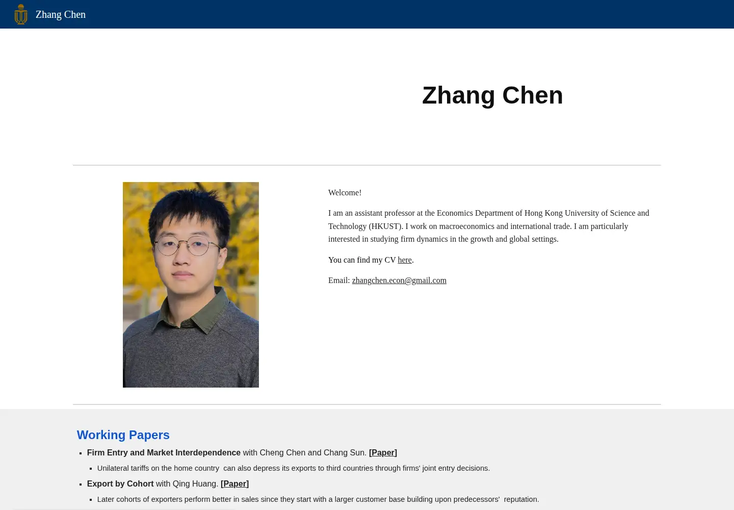 Screenshot of zhangchenecon.com