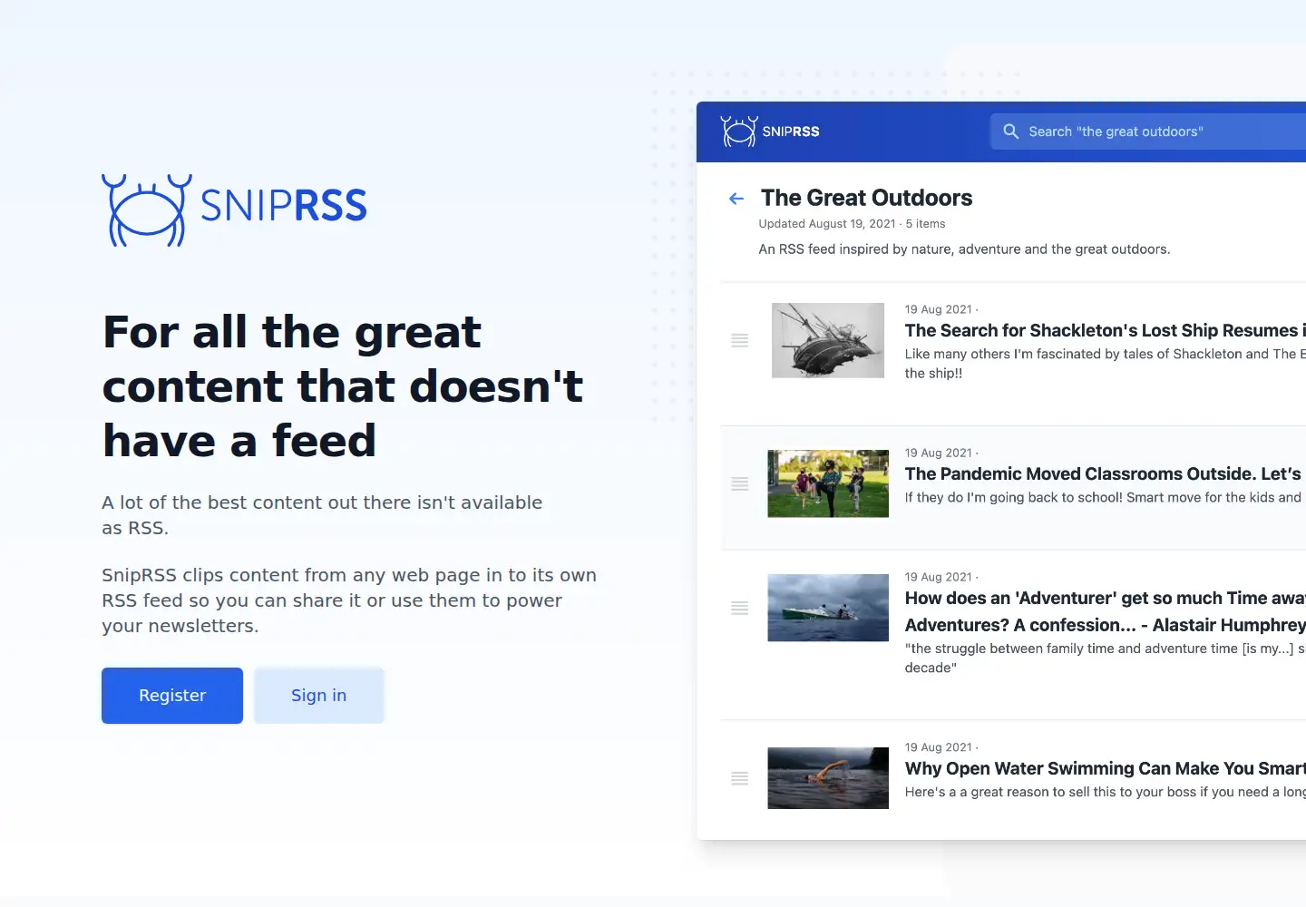 Captured homepage of sniprss.com in the current scan