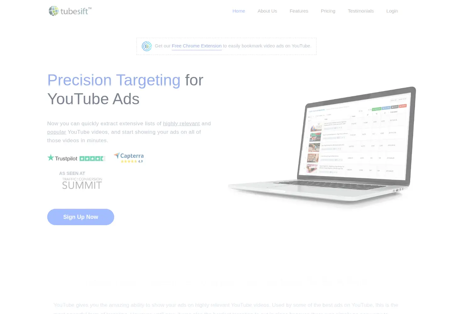 Captured homepage of tubesift.com in the current scan