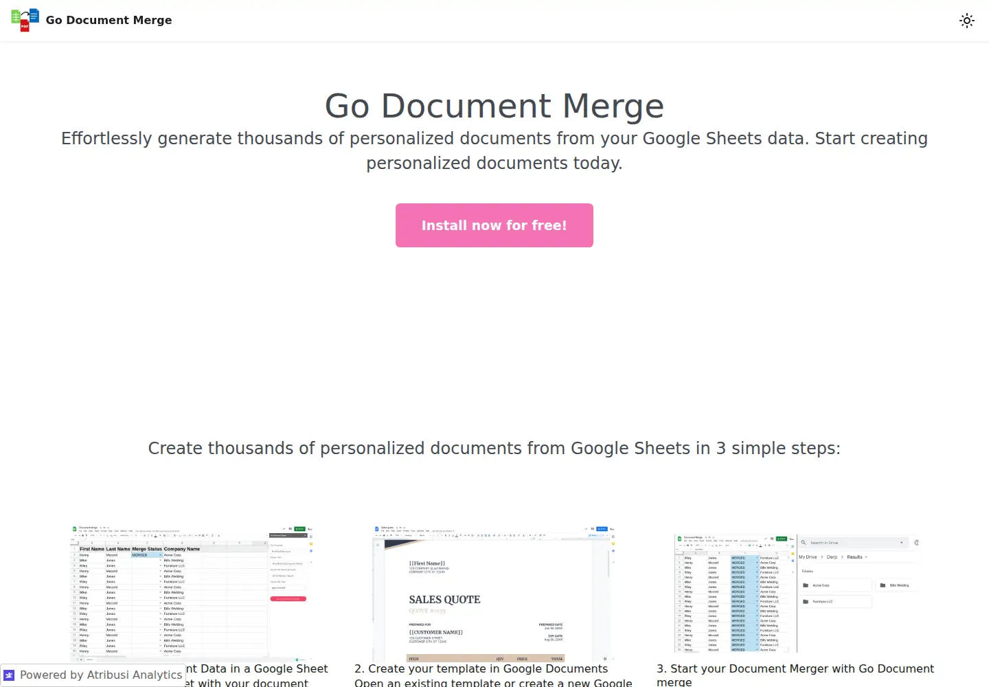 Captured homepage of godocumentmerge.com in the current scan
