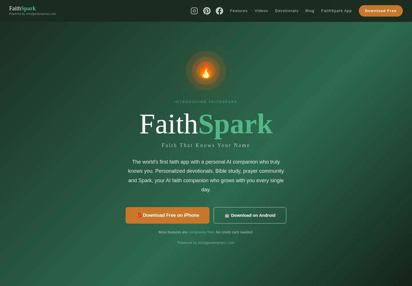 Captured homepage of faithspark.app in the current scan