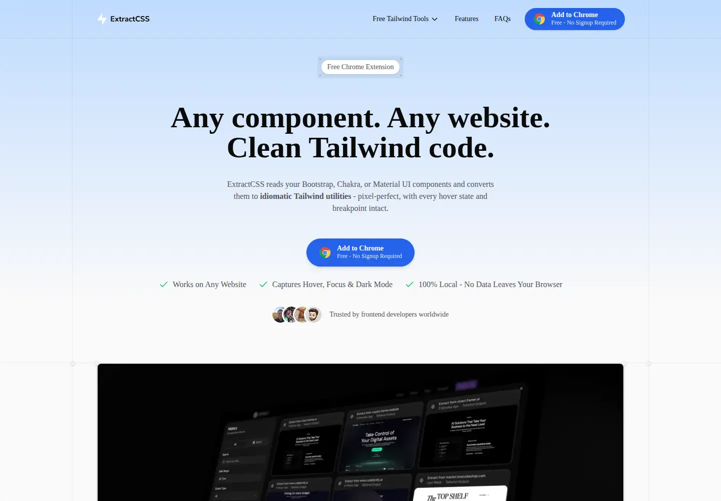 Captured homepage of extractcss.dev in the current scan