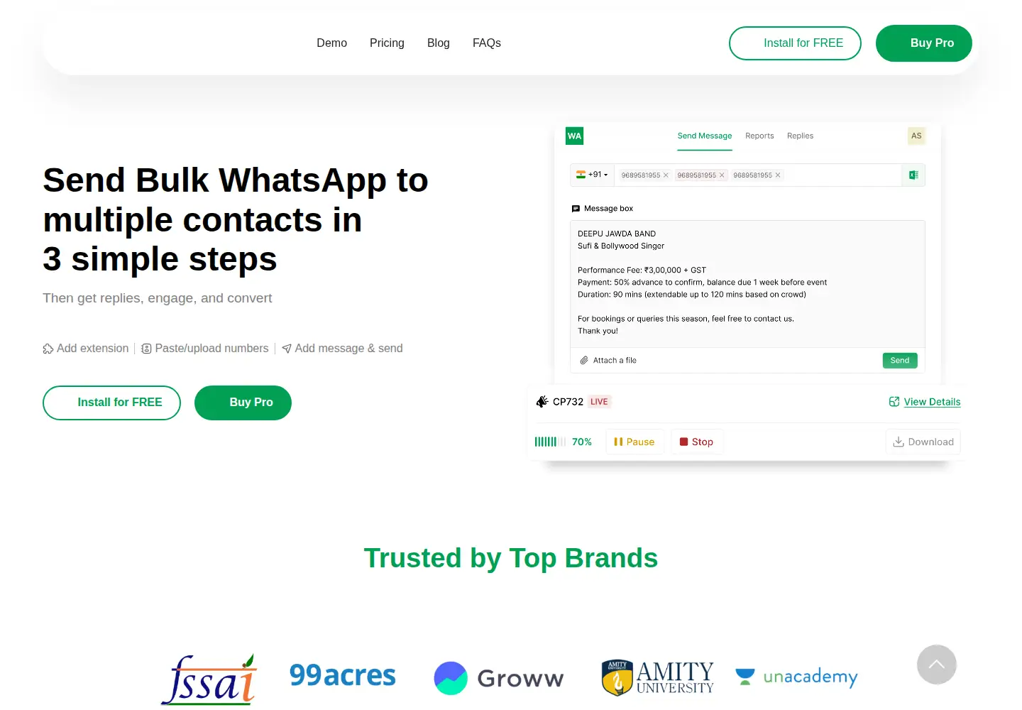 Screenshot of wasender.com