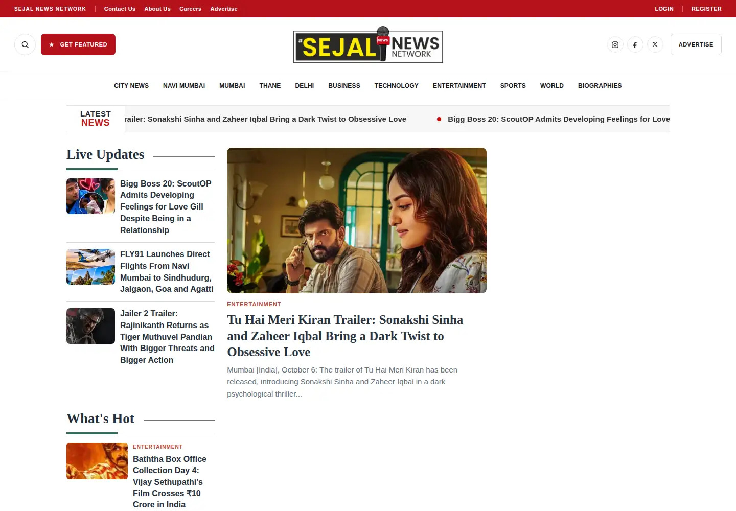 Captured homepage of sejalnewsnetwork.in in the current scan