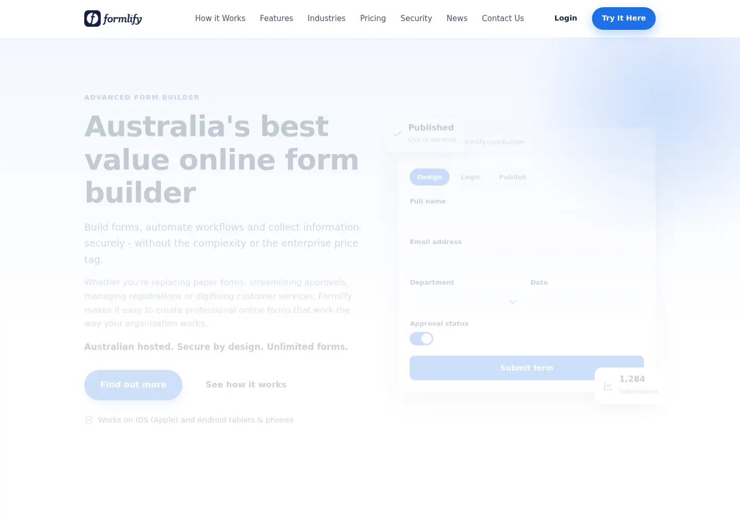 Captured homepage of formlify.com in the current scan