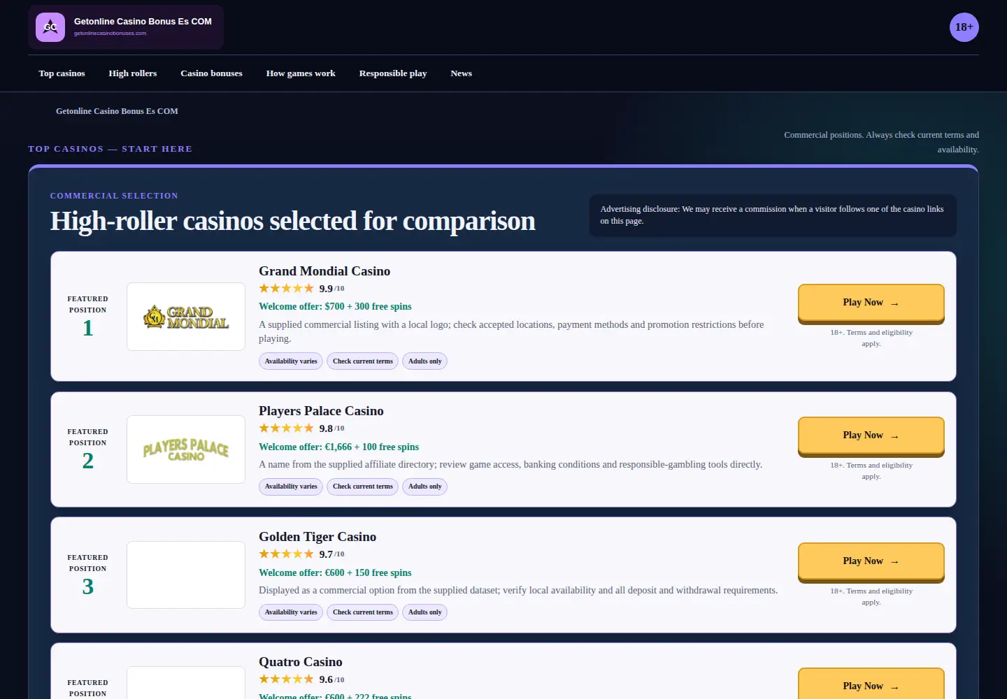 Screenshot of getonlinecasinobonuses.com