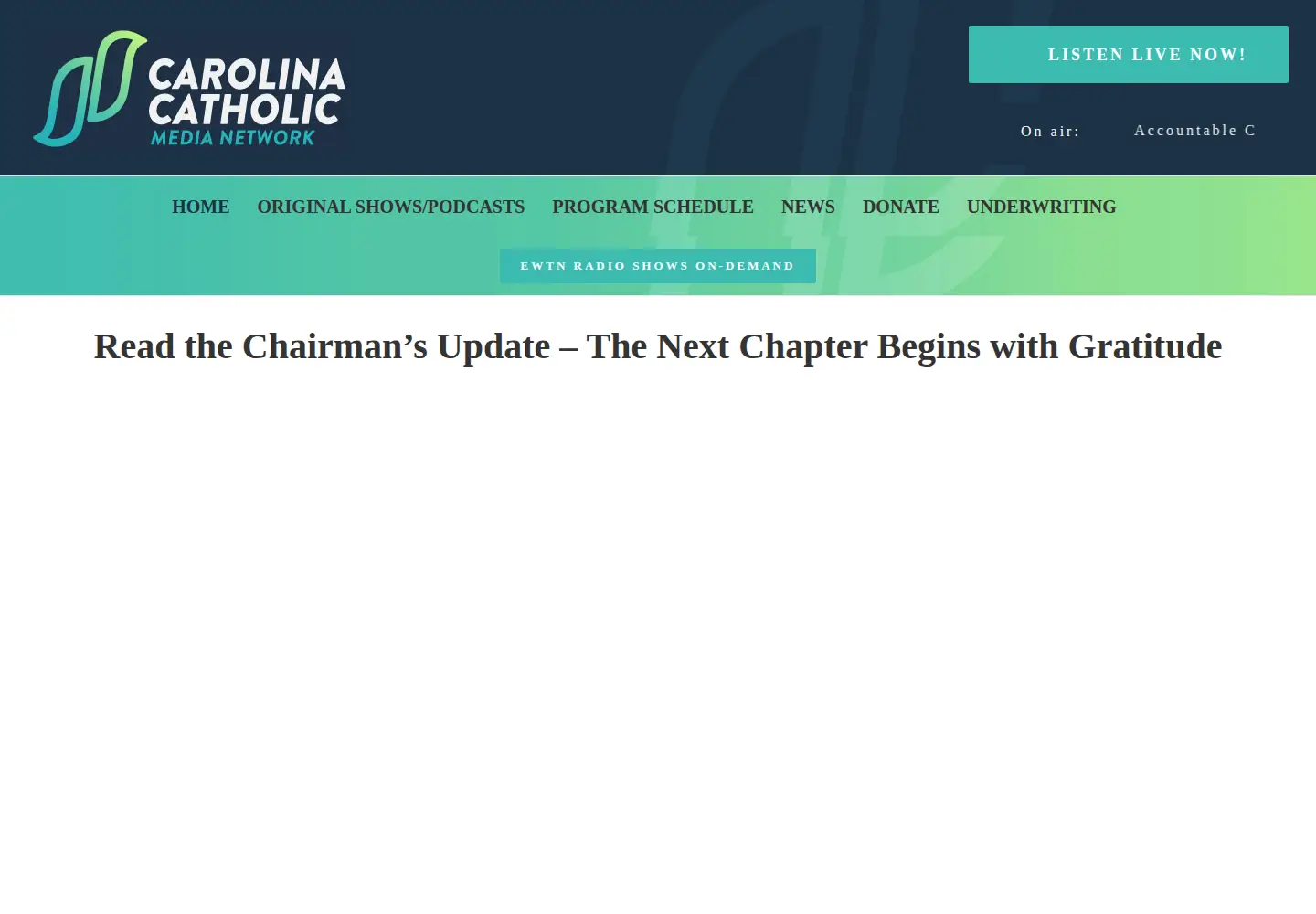 Captured homepage of carolinacatholicradio.org in the current scan