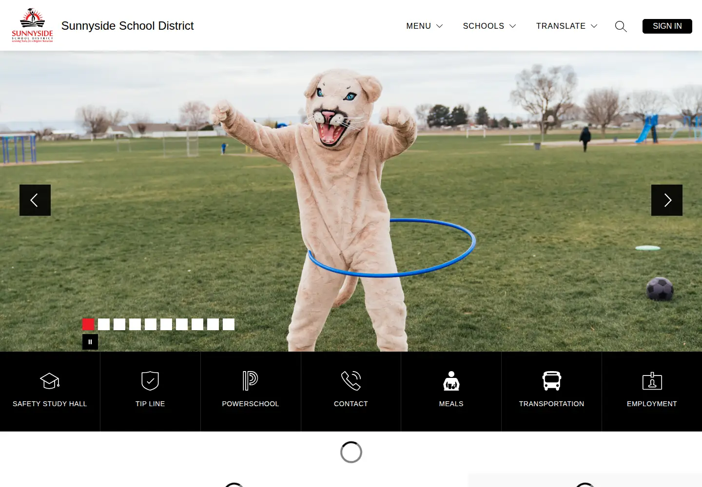 Captured homepage of sunnysideschools.org in the current scan