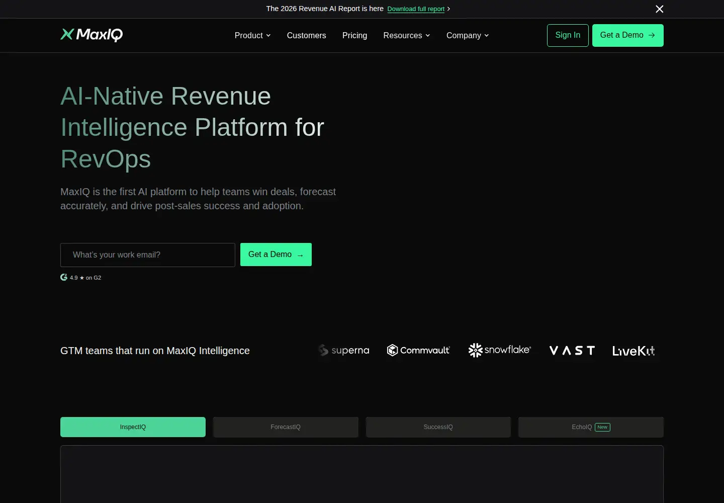 Captured homepage of getmaxiq.com in the current scan