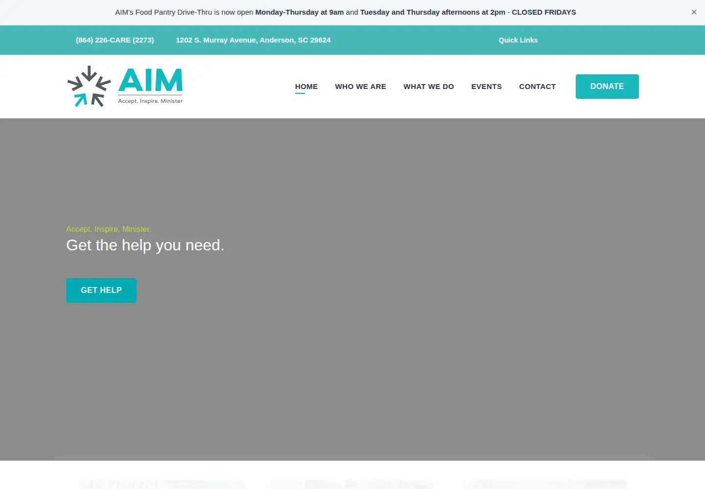 Captured homepage of aimcharity.org in the current scan