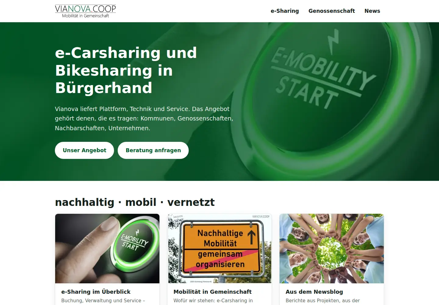 Captured homepage of vianova.coop in the current scan