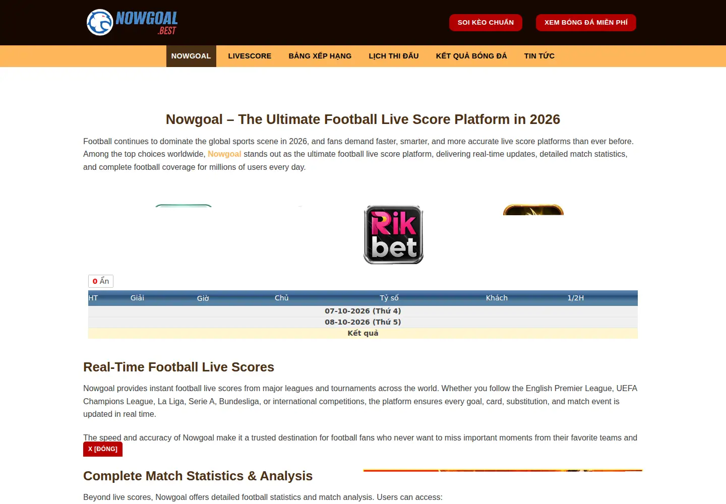 Captured homepage of nowgoal.best in the current scan