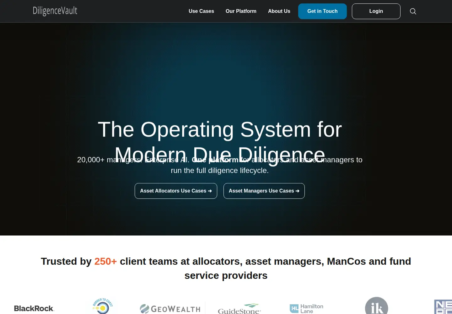 Captured homepage of diligencevault.com in the current scan