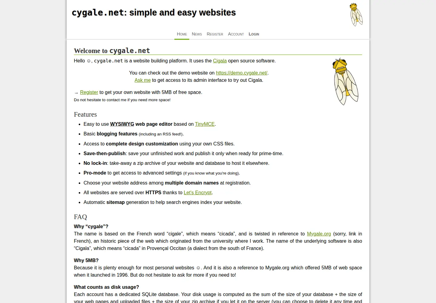 Screenshot of cygale.net