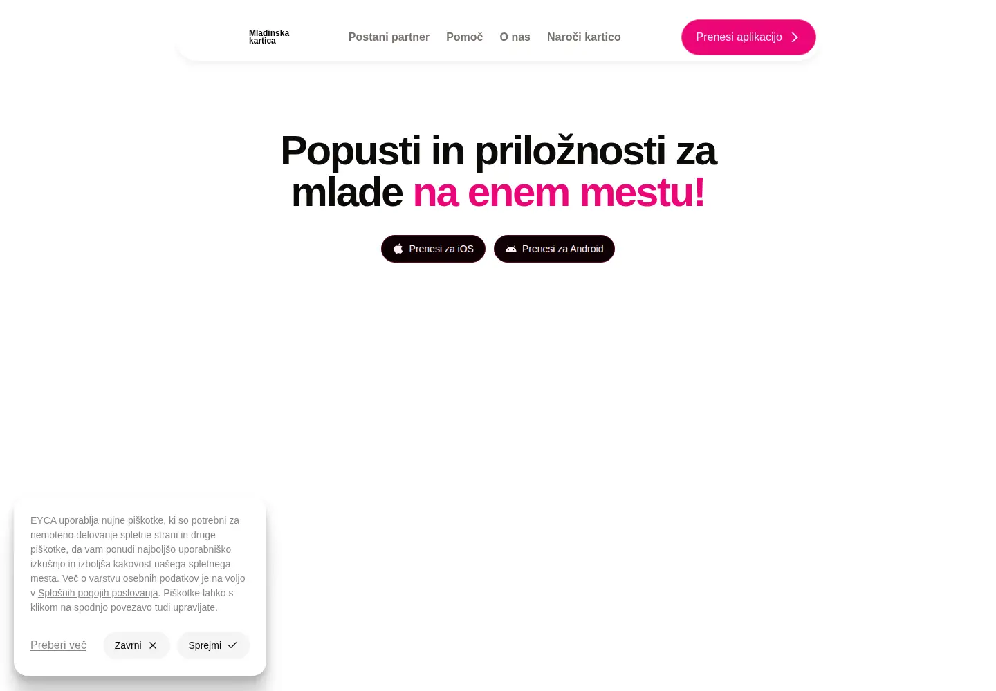 Screenshot of mladinskakartica.si