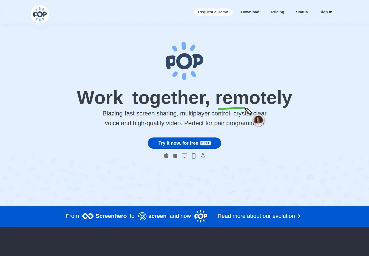 Captured homepage of pop.com in the current scan