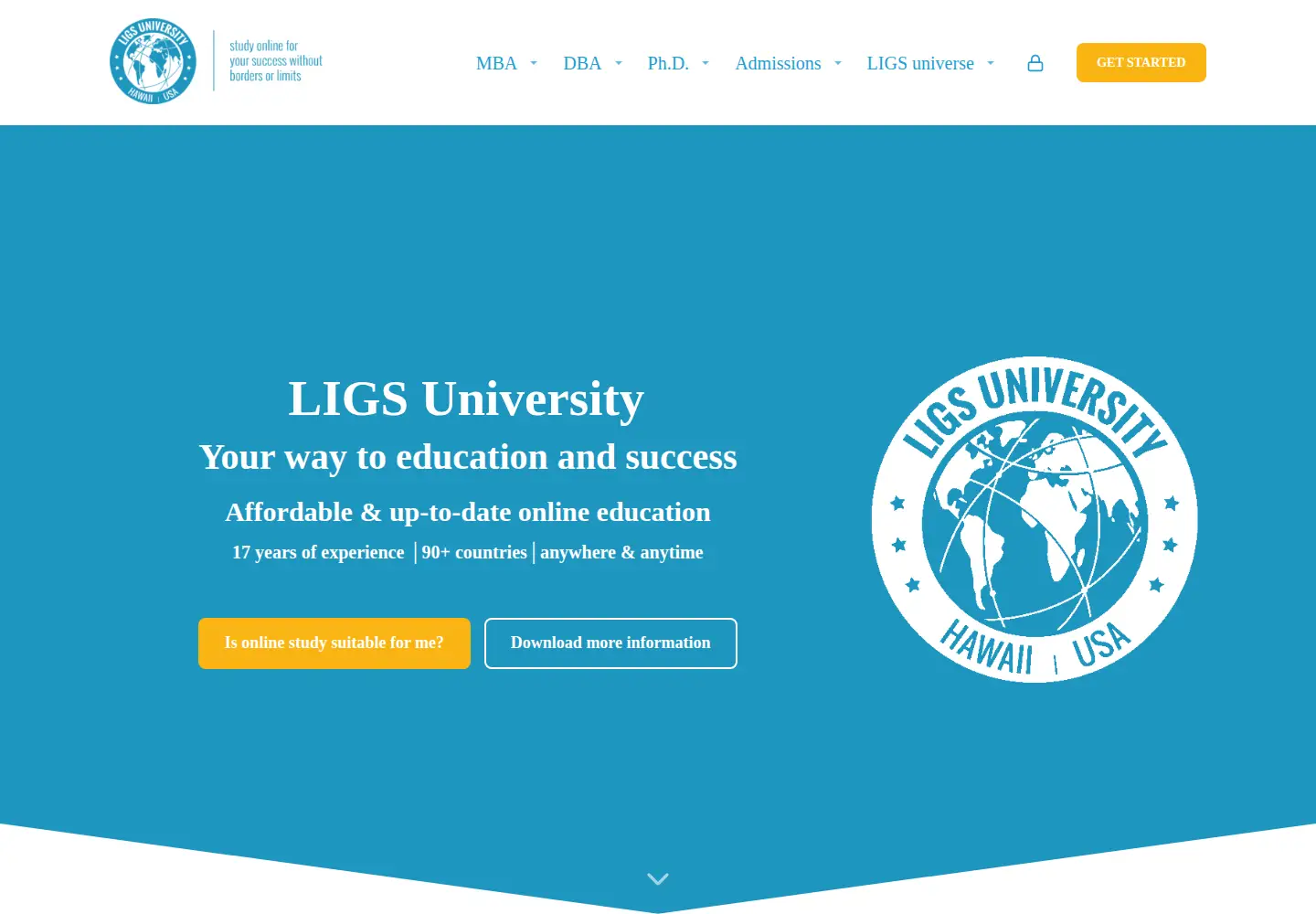 Captured homepage of ligsuniversity.com in the current scan