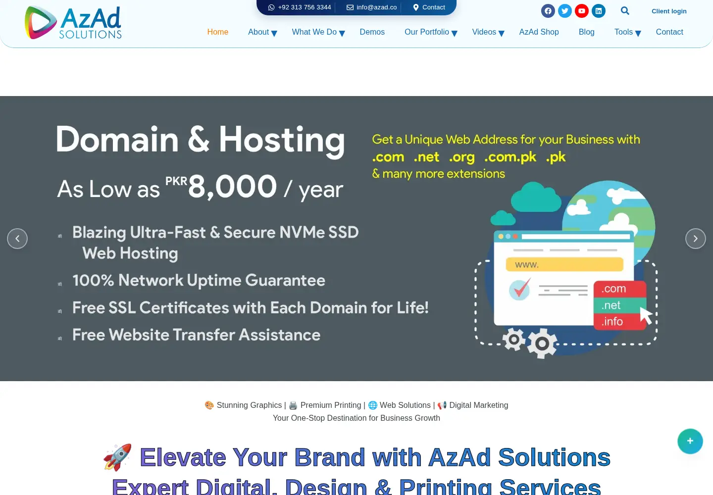 Captured homepage of azad.co in the current scan