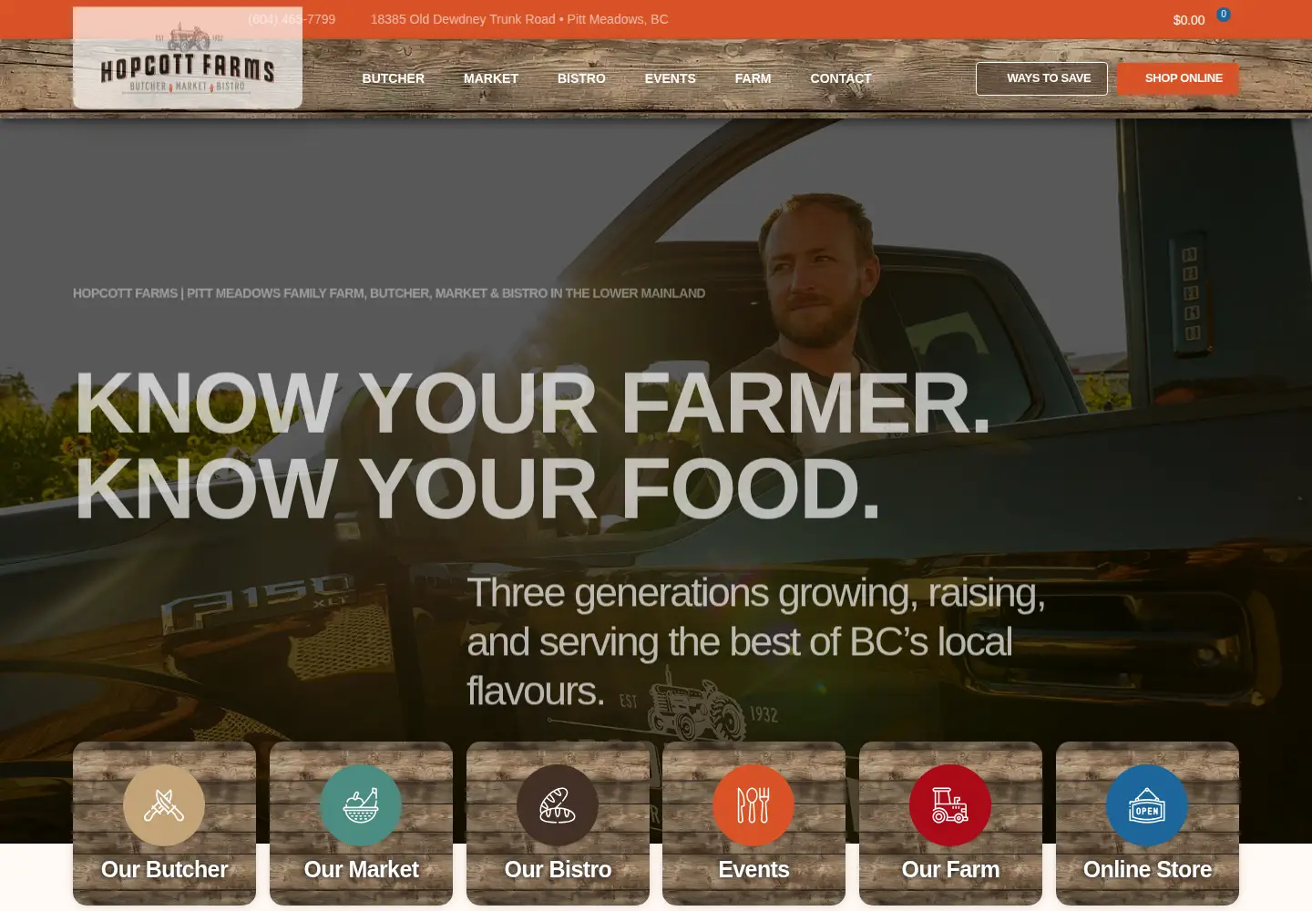 Captured homepage of hopcottfarms.ca in the current scan