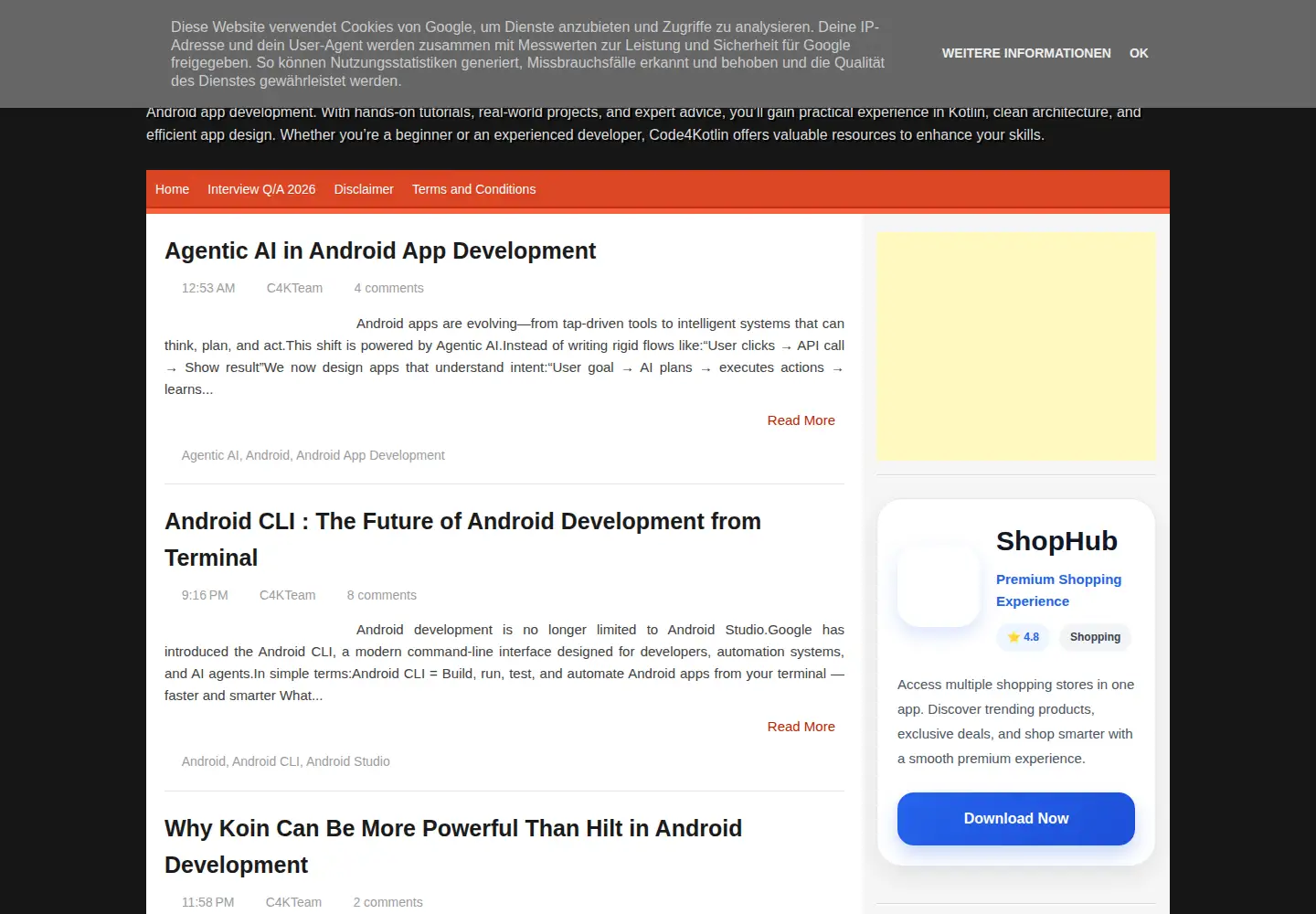 Screenshot of code4kotlin.com