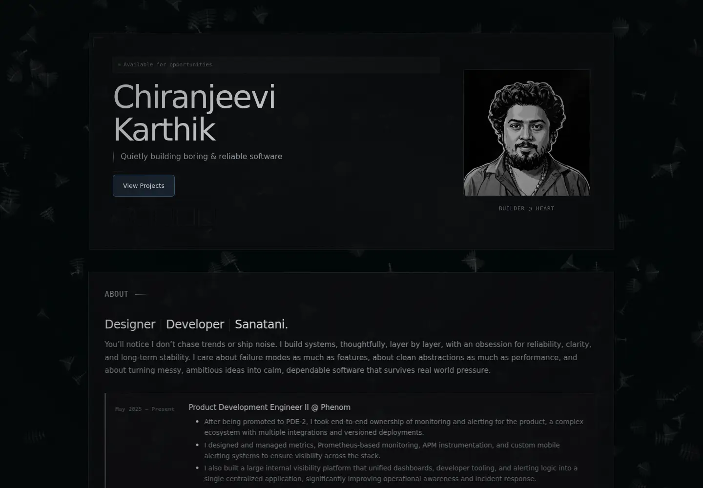 Captured homepage of chiranjeevikarthik.me in the current scan