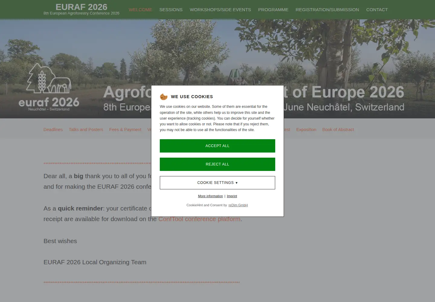 Captured homepage of euraf2026.ch in the current scan