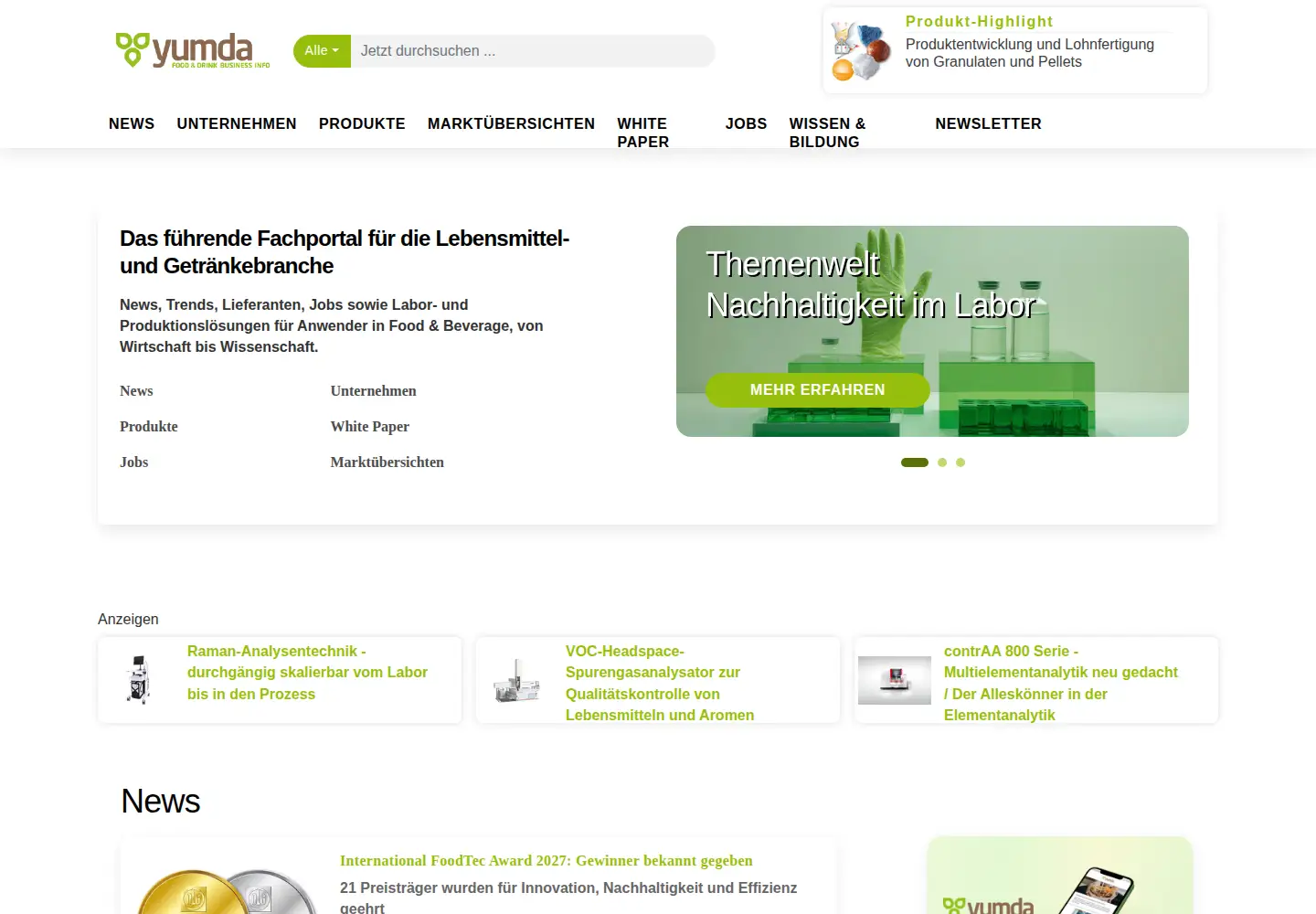 Captured homepage of yumda.de in the current scan