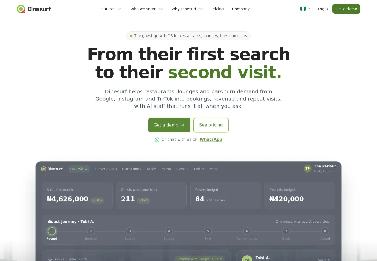 Screenshot of dinesurf.com