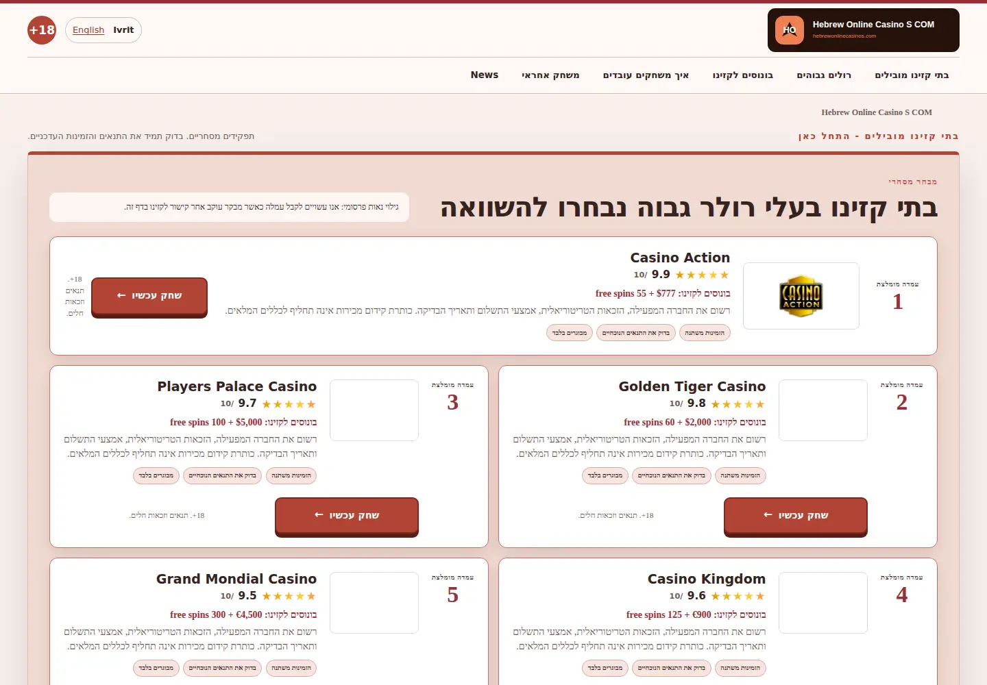 Screenshot of hebrewonlinecasinos.com