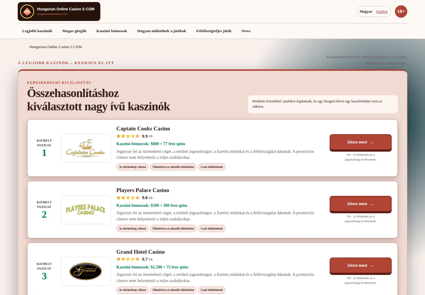 Screenshot of hungarianonlinecasinos.com