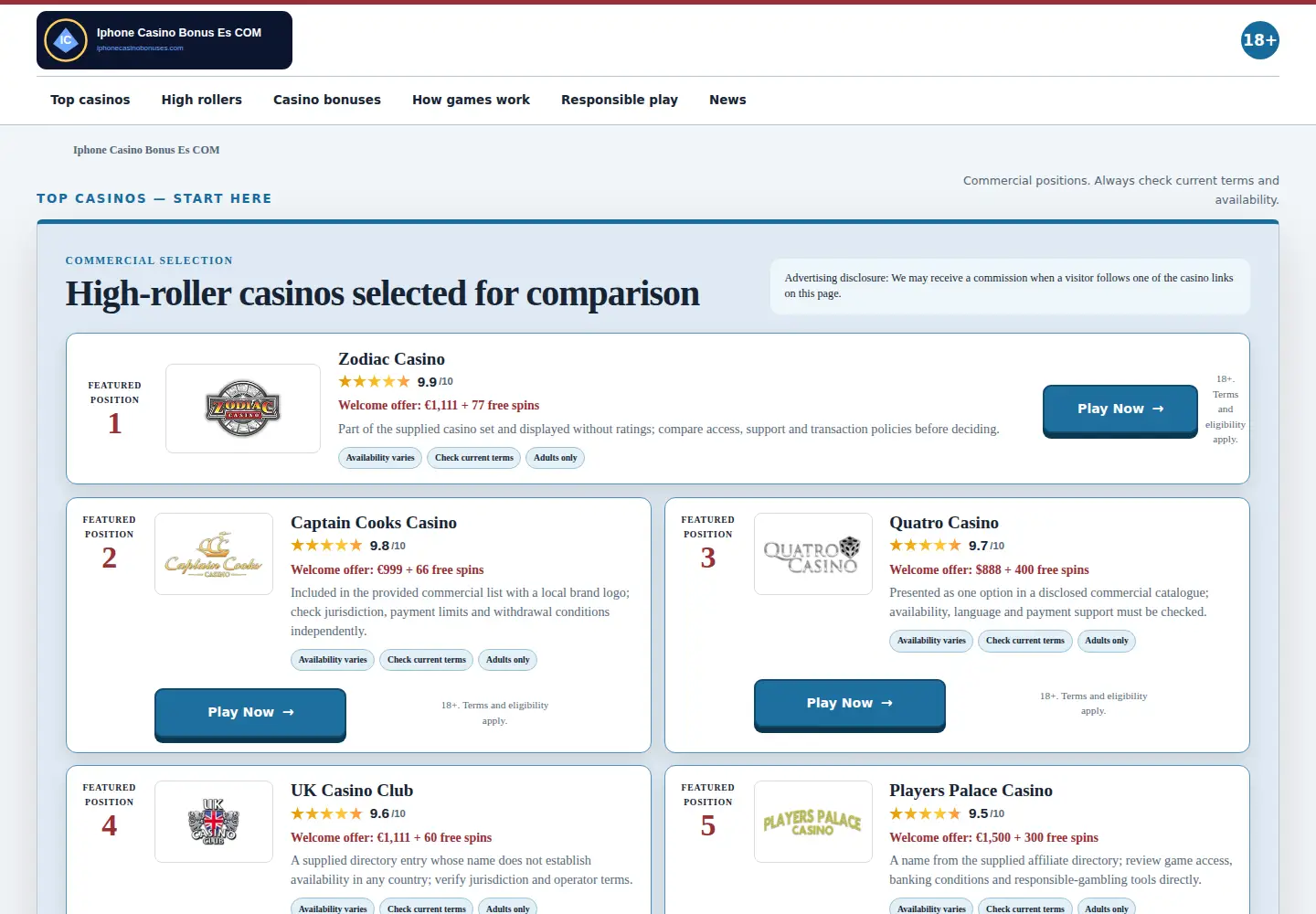 Screenshot of iphonecasinobonuses.com