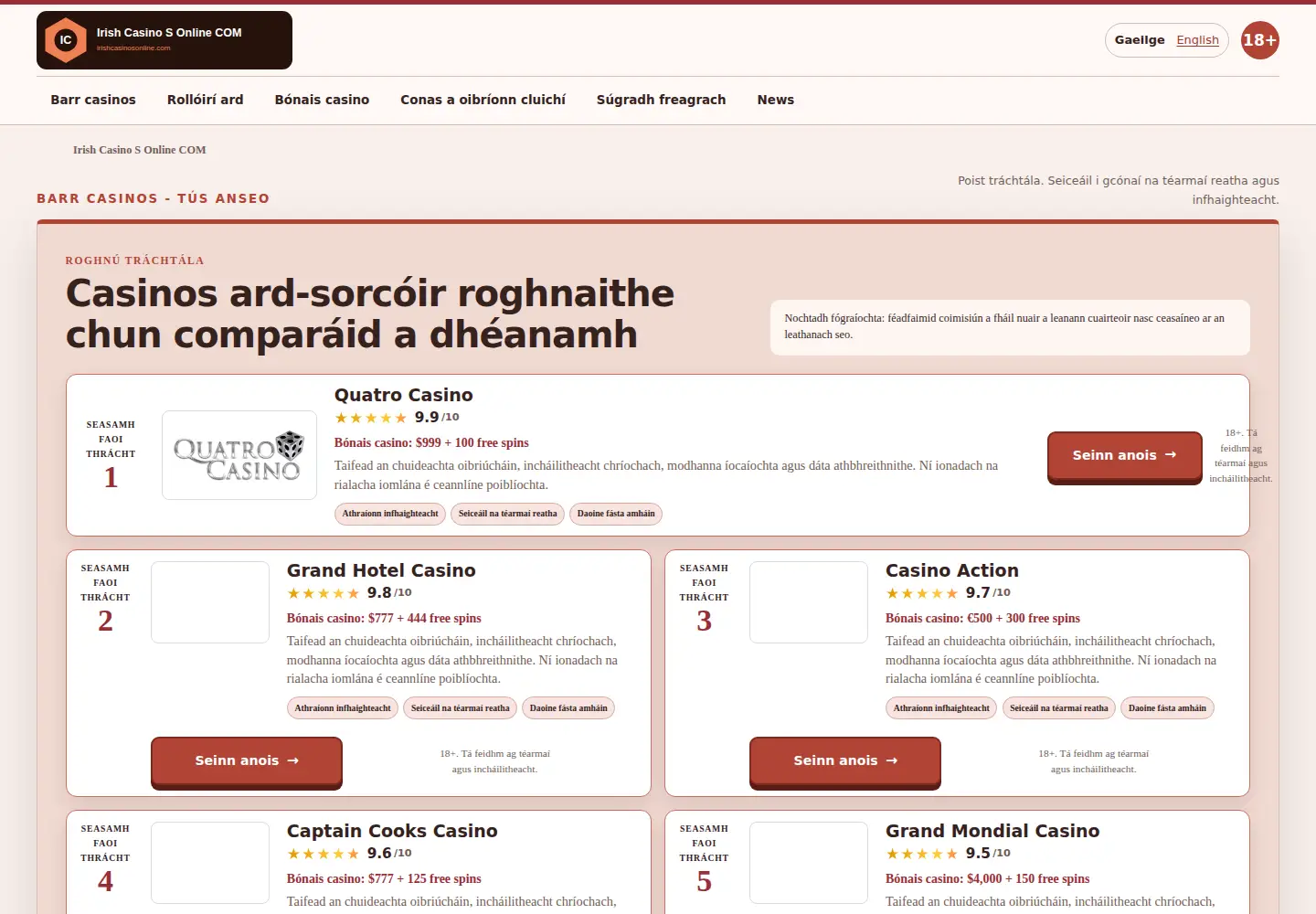 Screenshot of irishcasinosonline.com