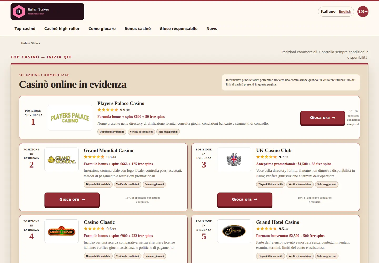 Screenshot of italianstakes.com