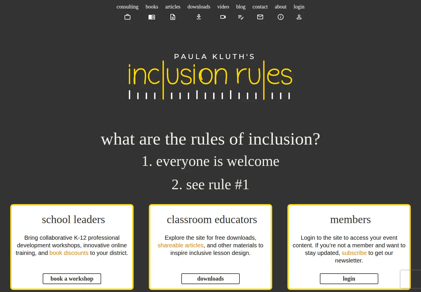 Captured homepage of inclusionrules.com in the current scan