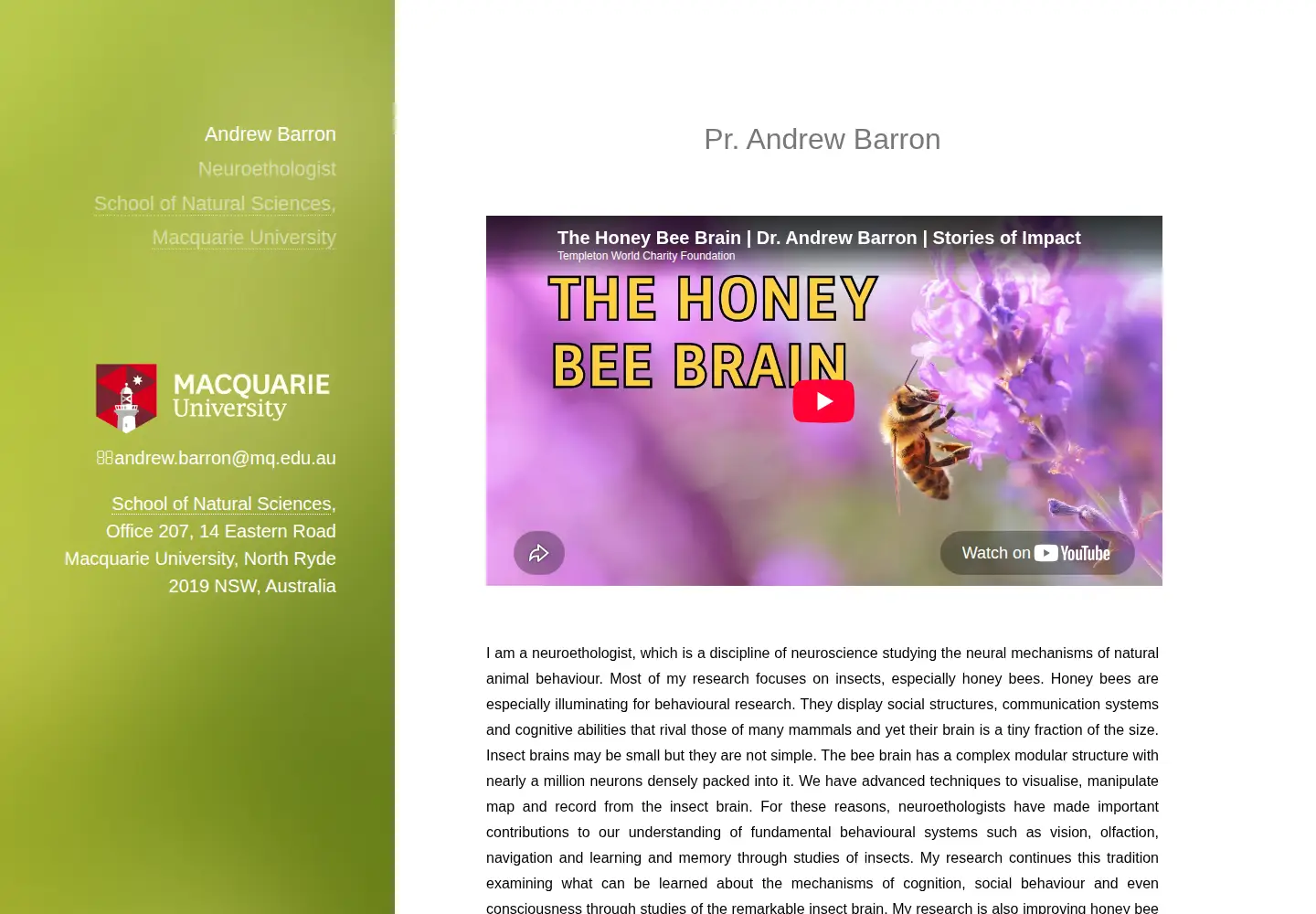 Captured homepage of andrewbarron.org in the current scan