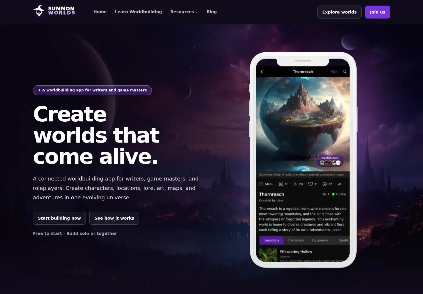 Screenshot of summonworlds.com