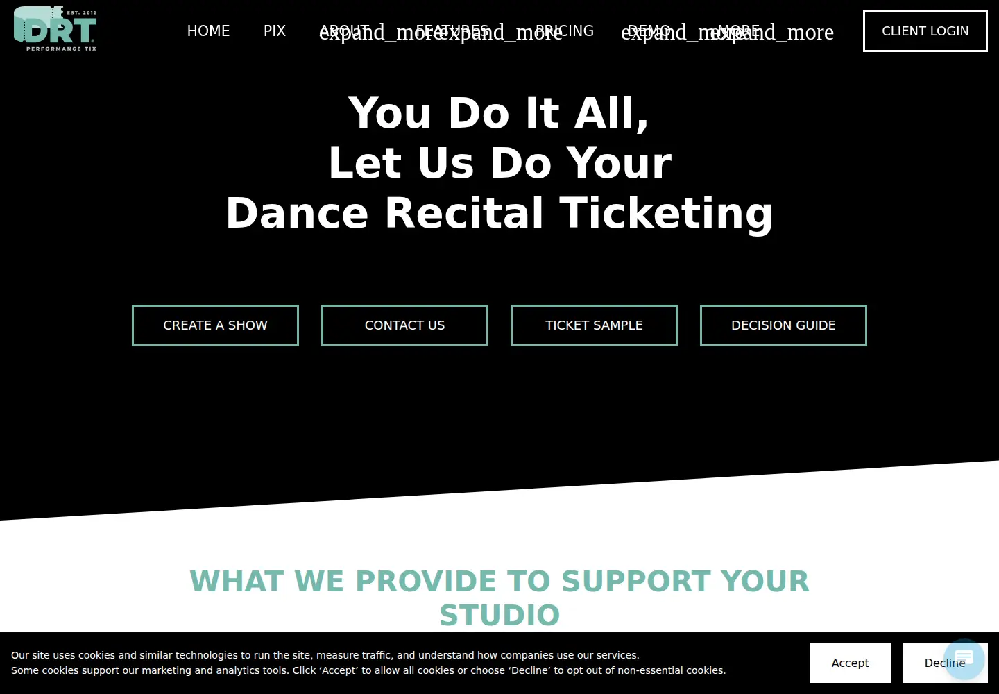 Screenshot of dancerecitalticketing.com