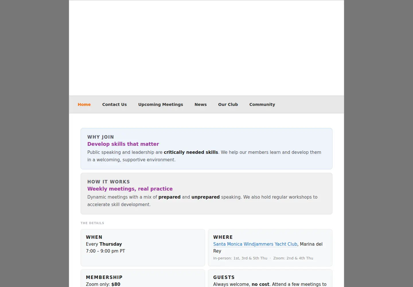 Captured homepage of toastmaster.org in the current scan