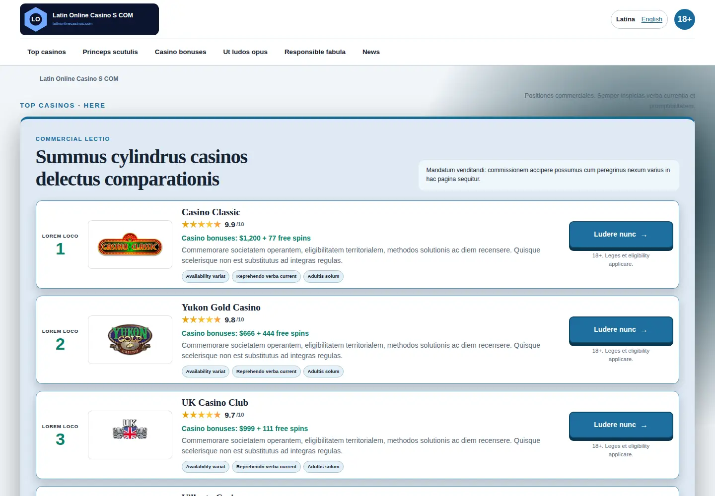 Screenshot of latinonlinecasinos.com