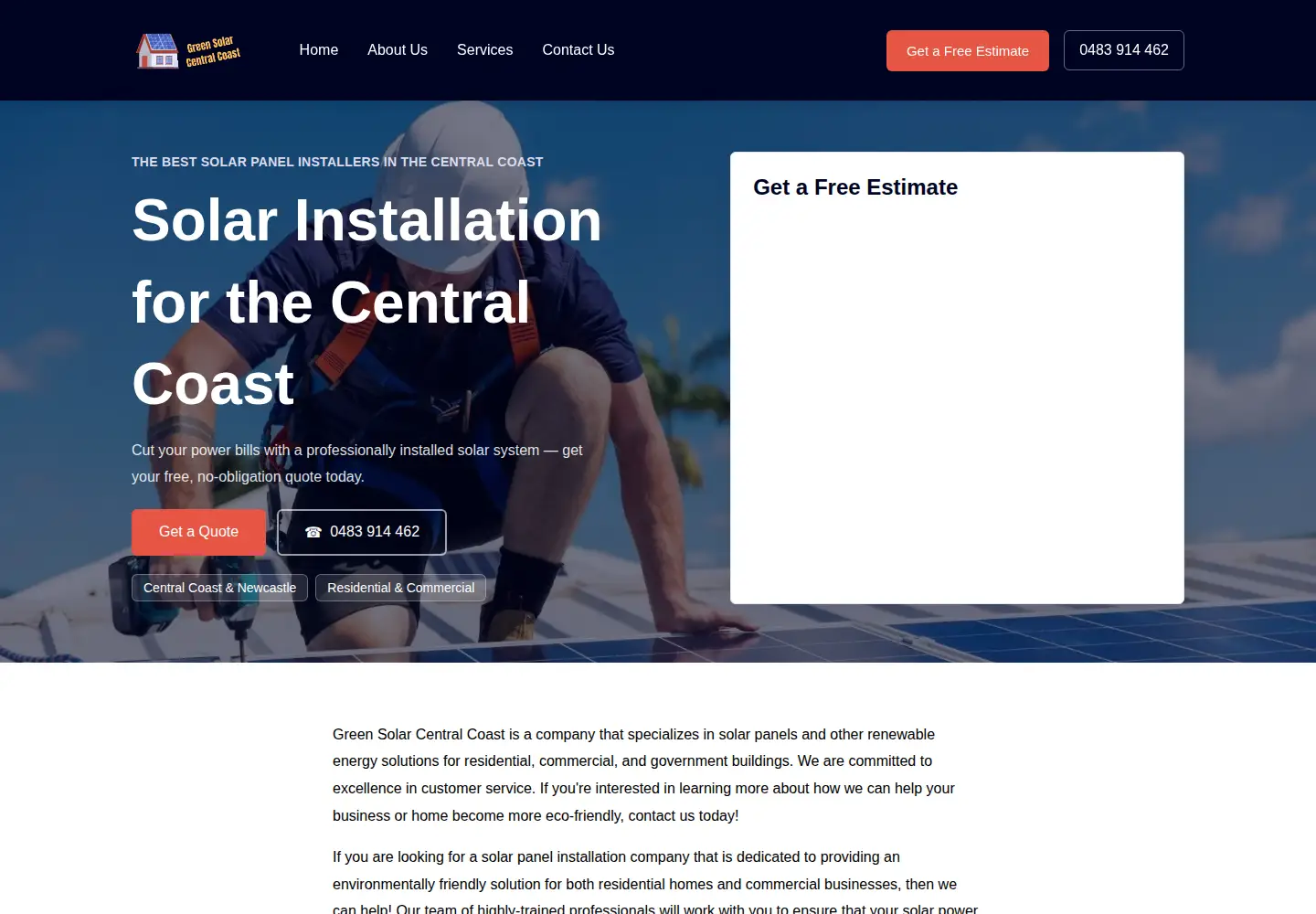 Screenshot of solarpanelscentralcoast.com