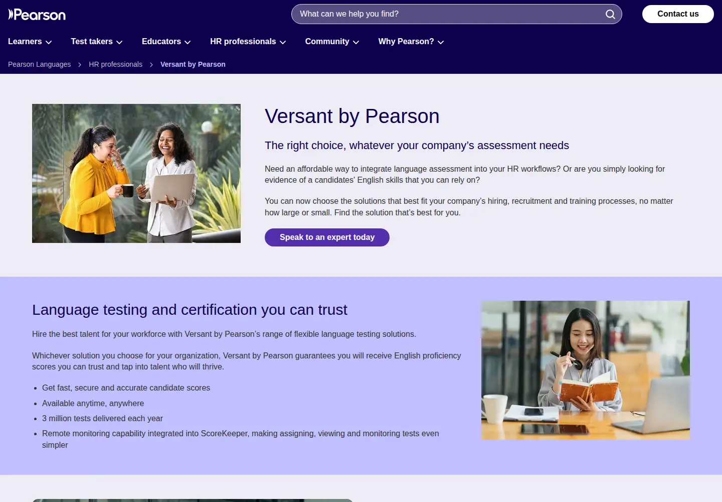 Captured homepage of versanttests.com in the current scan